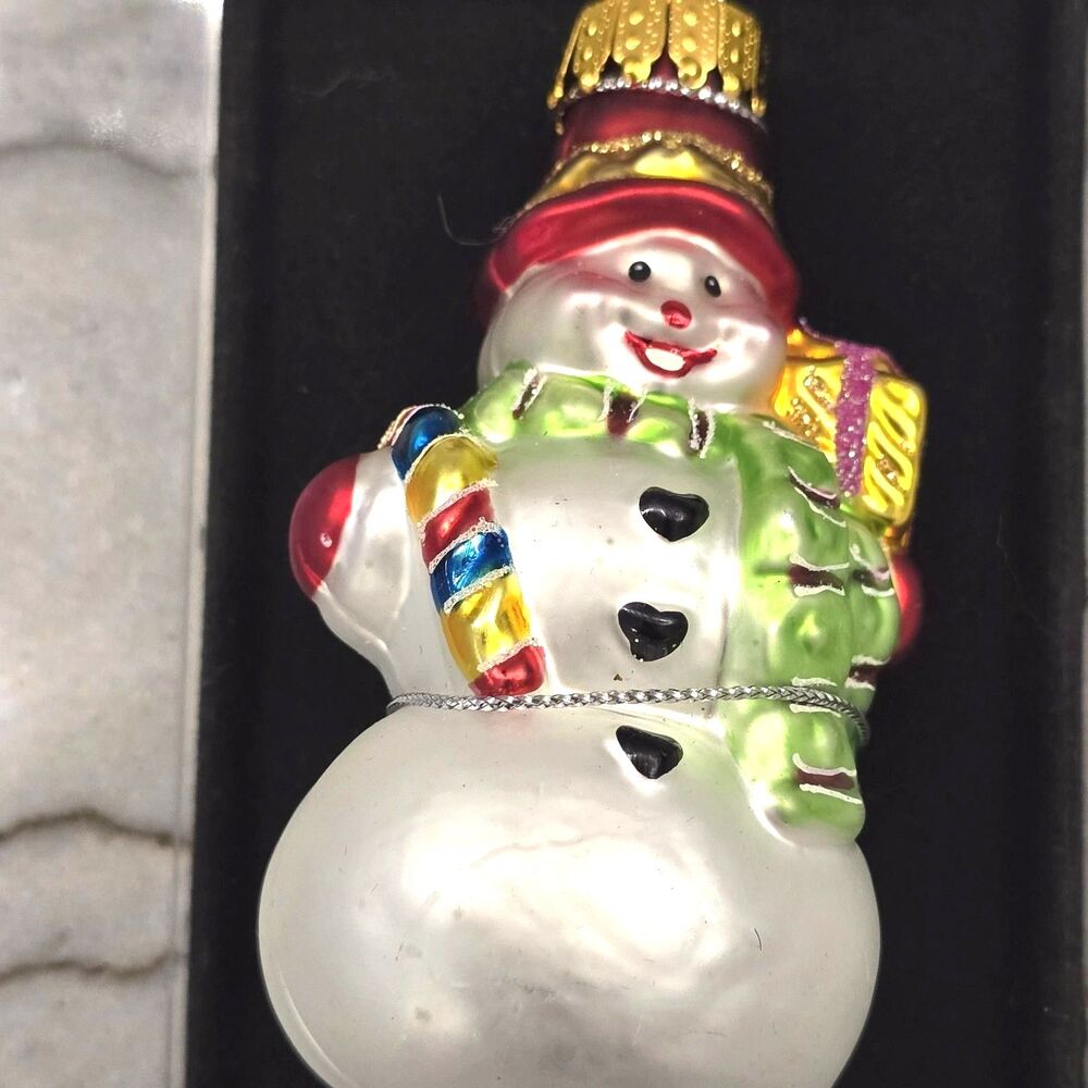 Vintage 1990s Sterling Designers Studio Glass Snowman Christmas Ornament 22047A